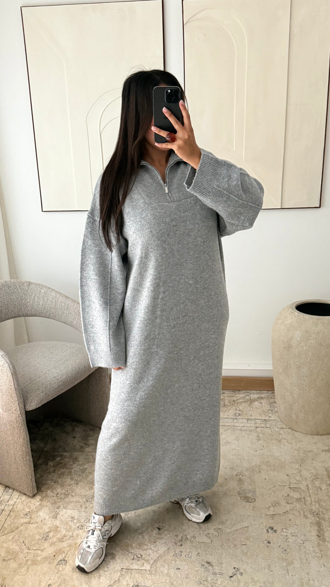 Robe pull à col zip I Gris