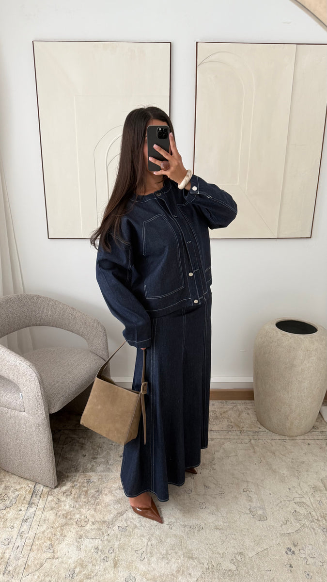 Jupe en jean péplum | Bleu brut