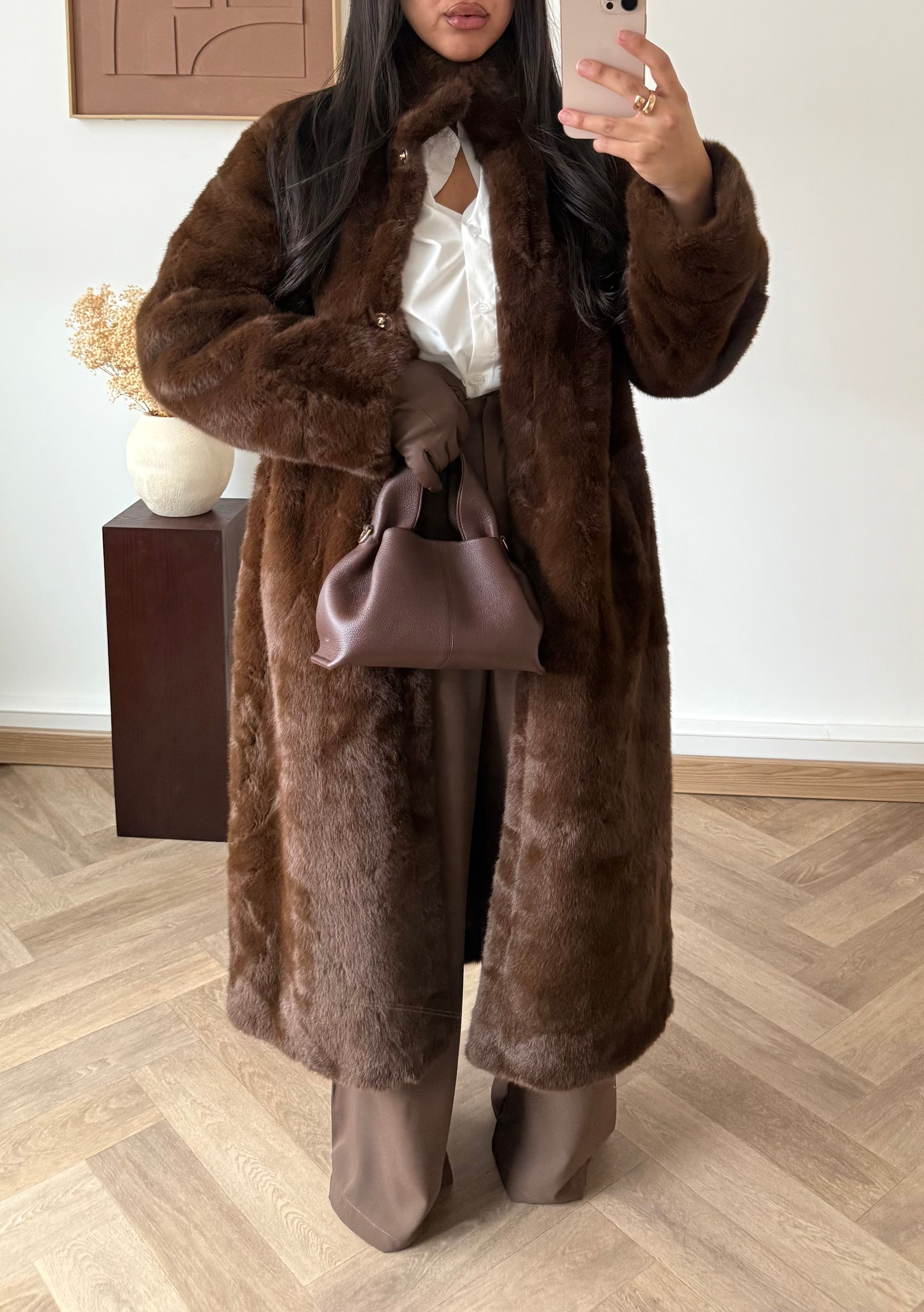 Chocolate Brown Faux Fur Chocolate Shearling Coat Faye Shearling