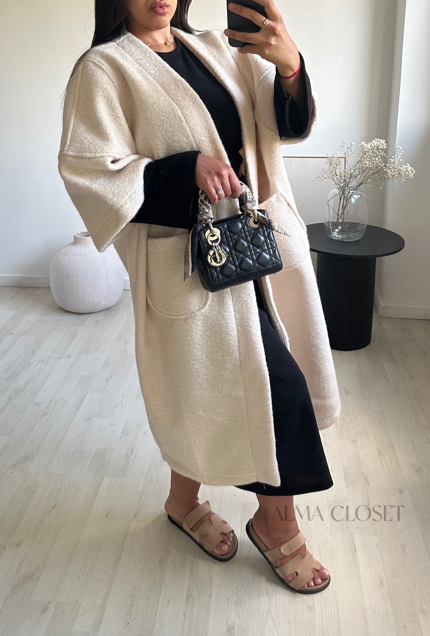 Manteau Kimono laine bouclée 11427UNI | Beige