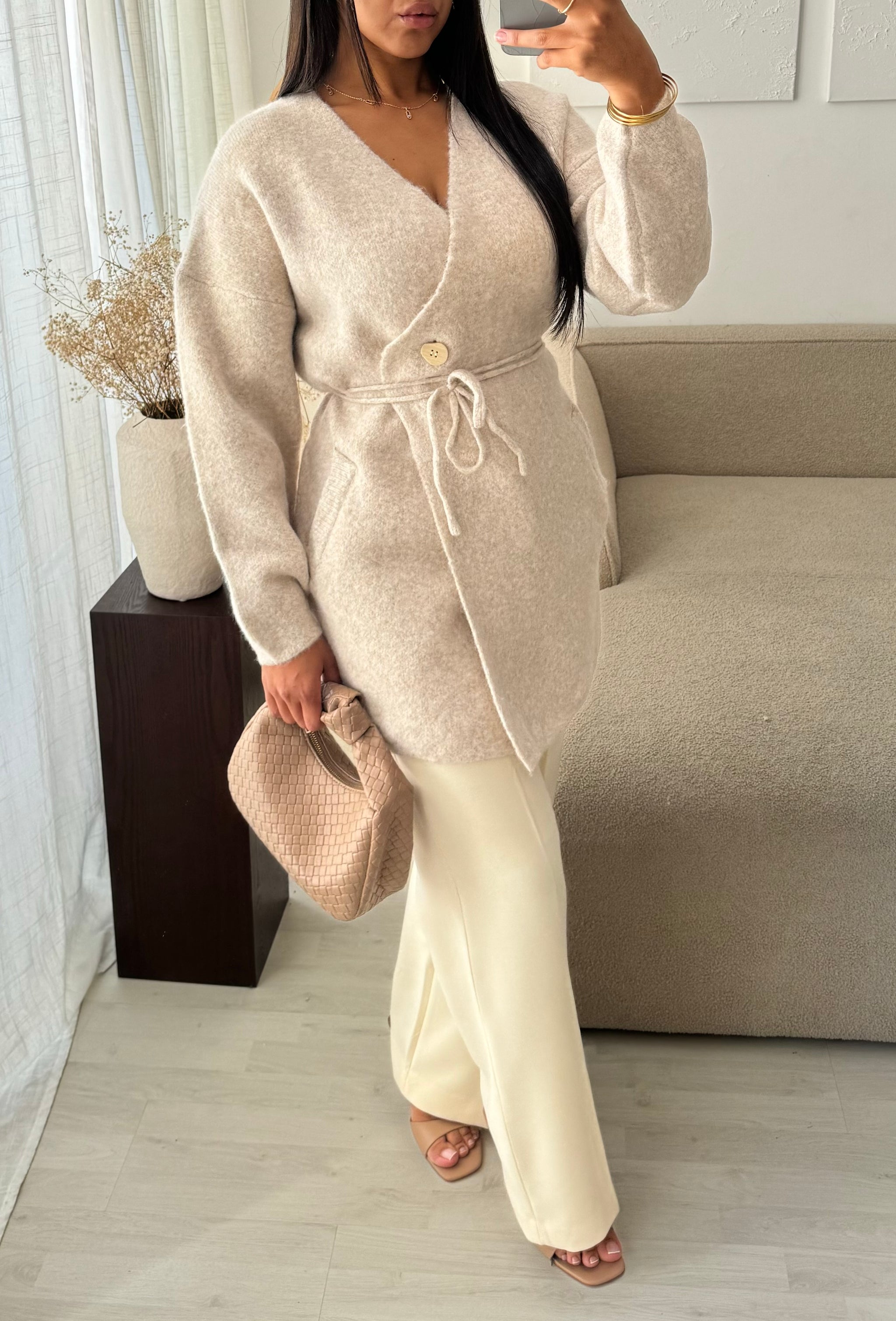 Cardigan Cream Arden Midi Tie Cardigan Pretty Lavish Arden Midi