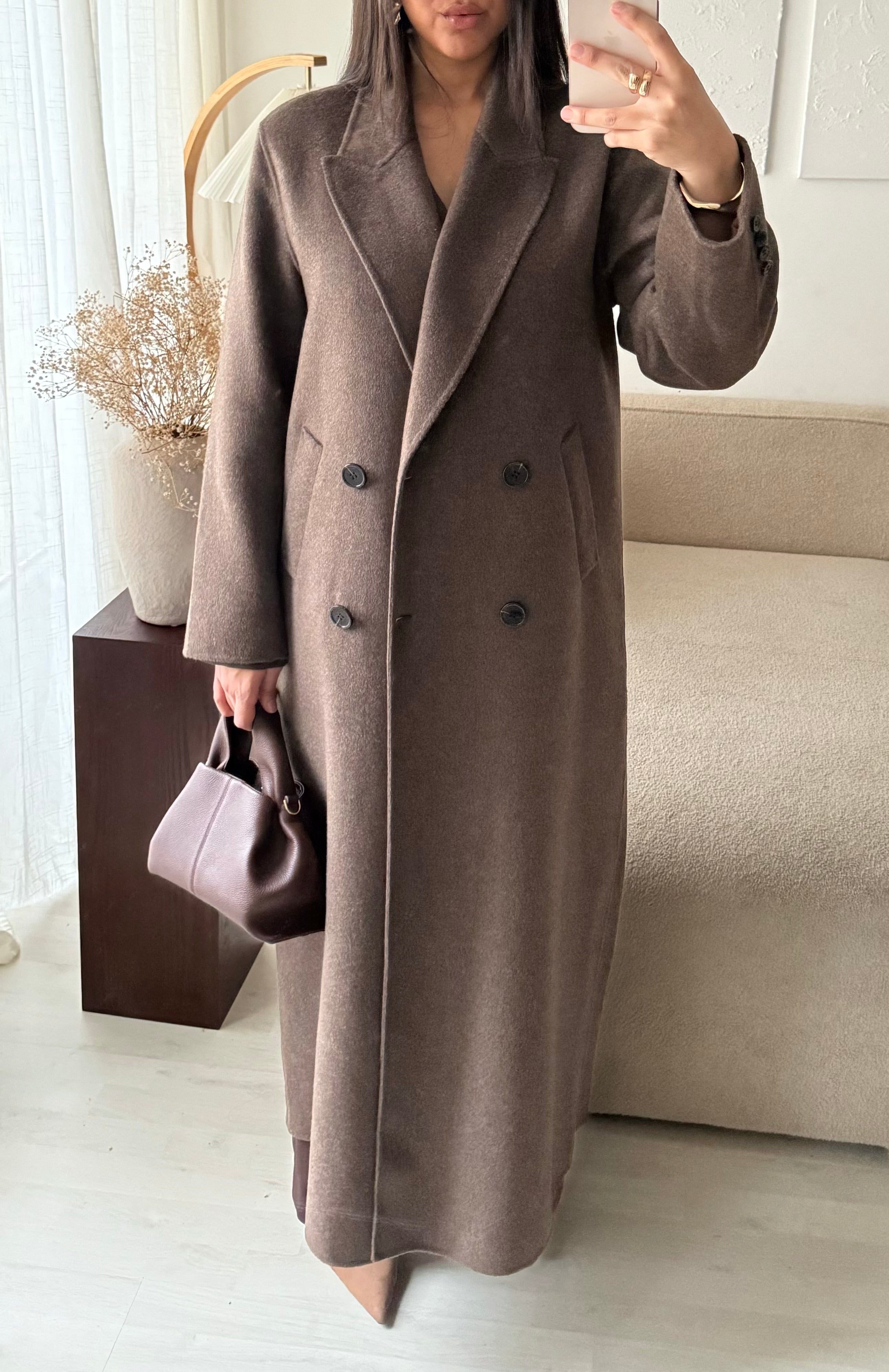 GAMME PREMIUM I Manteau long en véritable laine L’INTEMPOREL I Marron chocolat