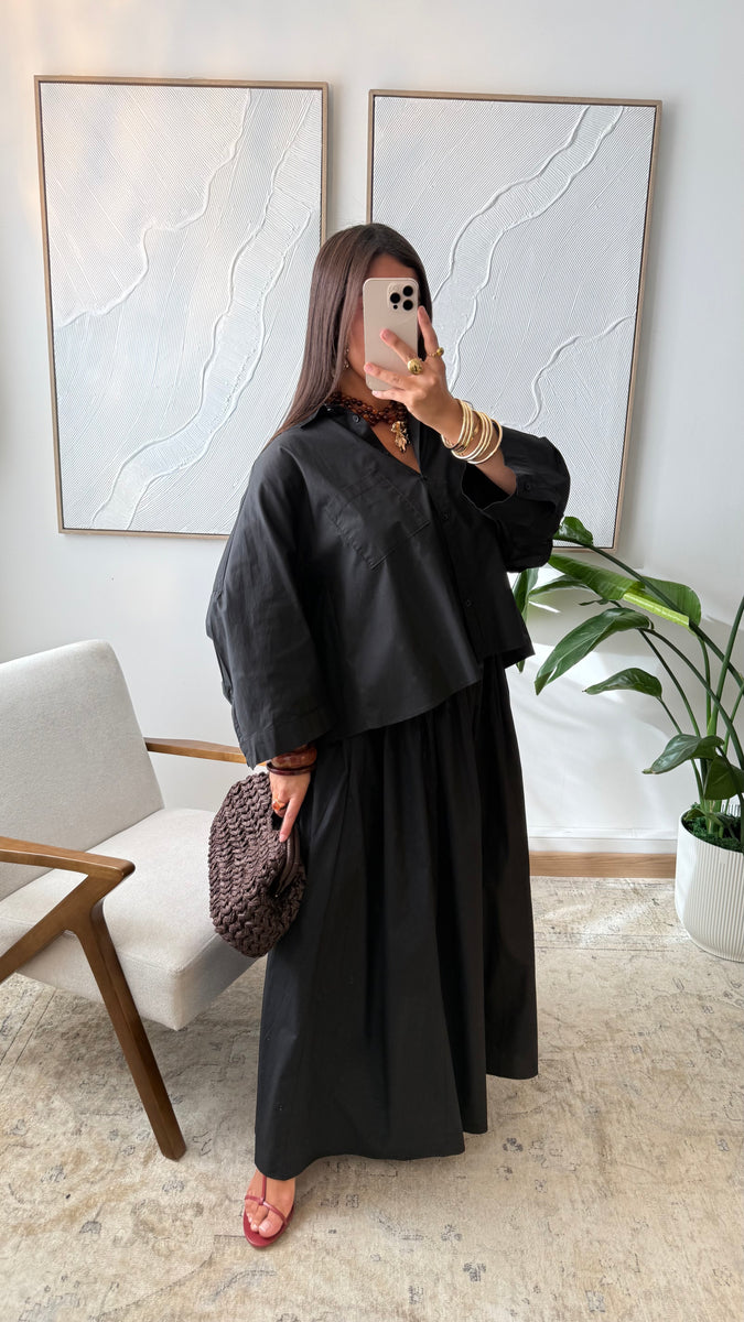 Chemise courte en coton GYORA | Noir – ALMA CLOSET PARIS