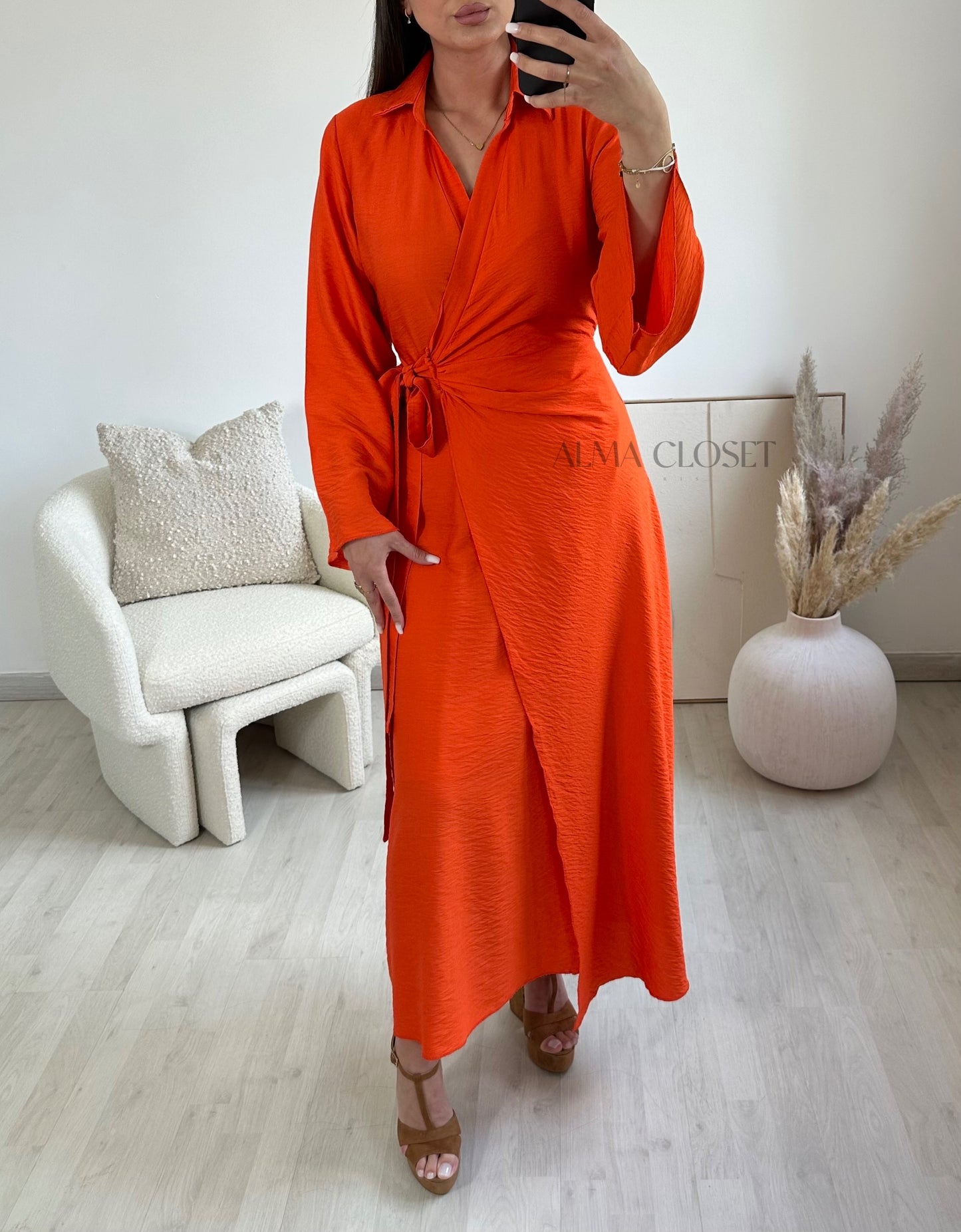Robe cache-coeur en lin | Orange