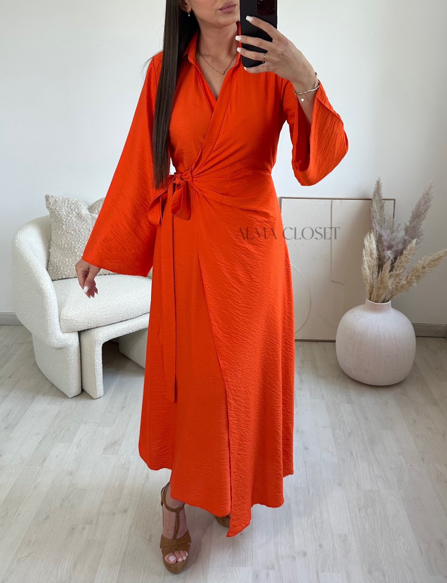 Robe cache-coeur en lin | Orange