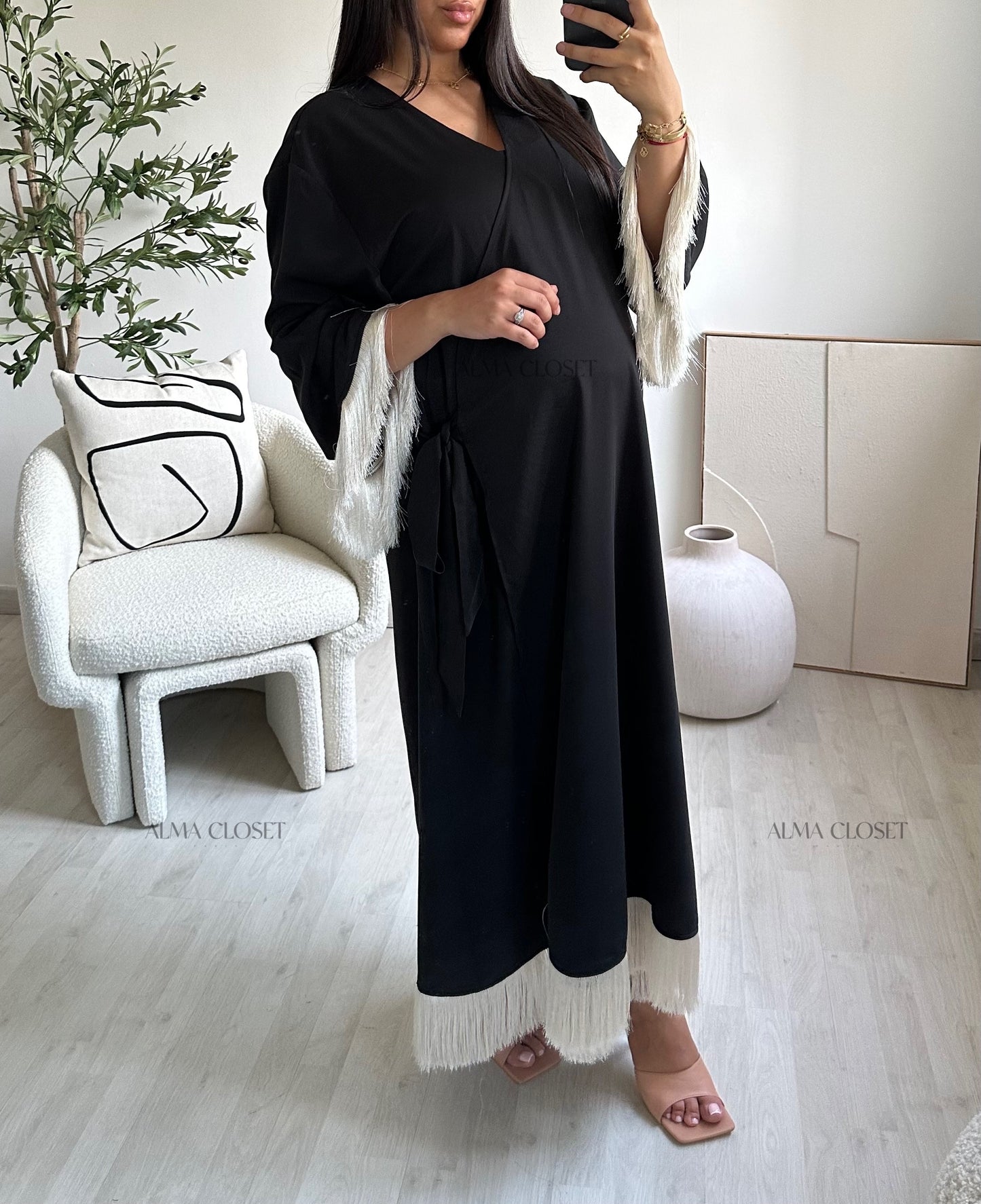 Robe kimono KUWAIT à franges | Noir