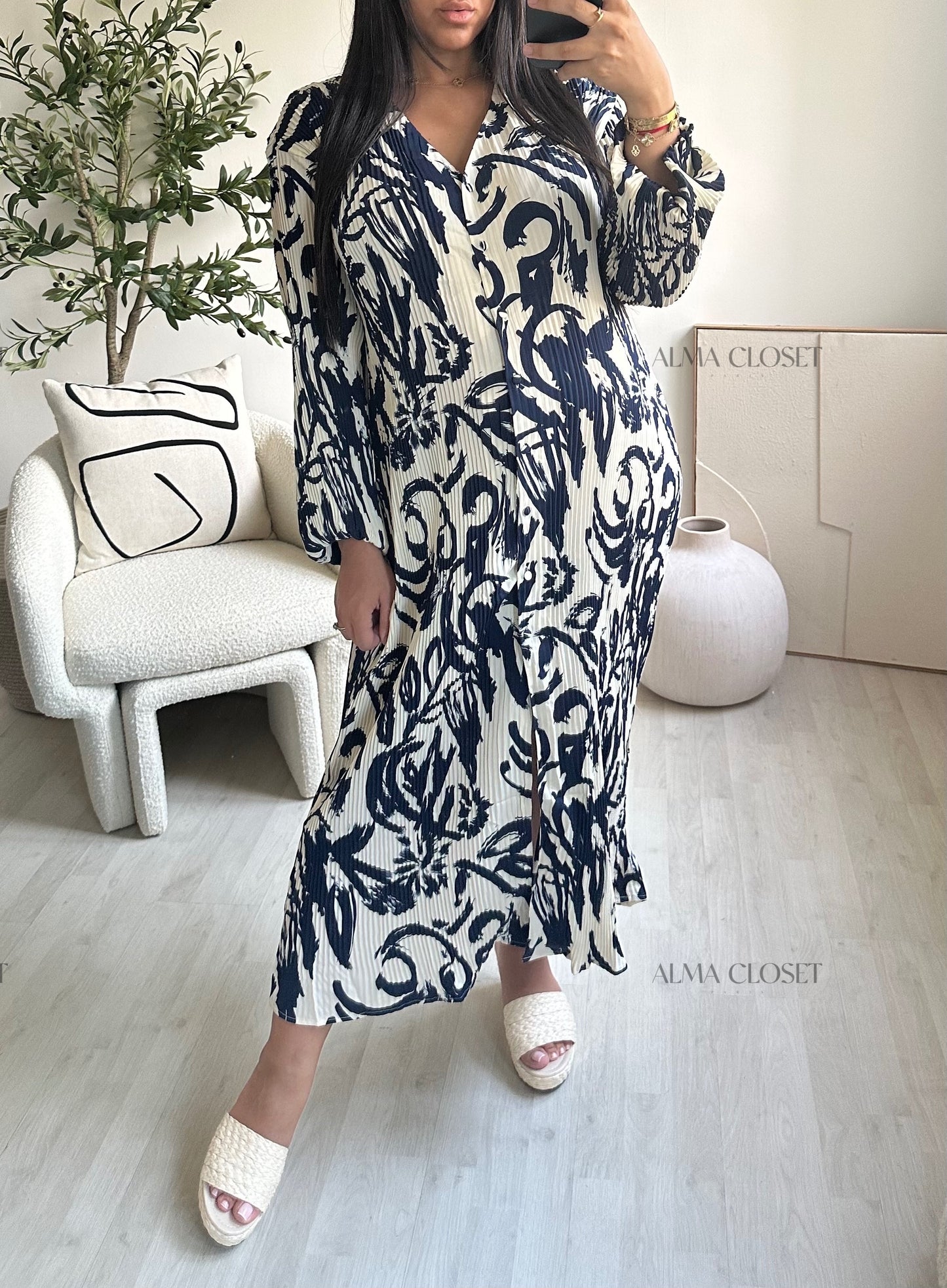 Robe kimono MINIMALISTE M7411 | Bleu marine