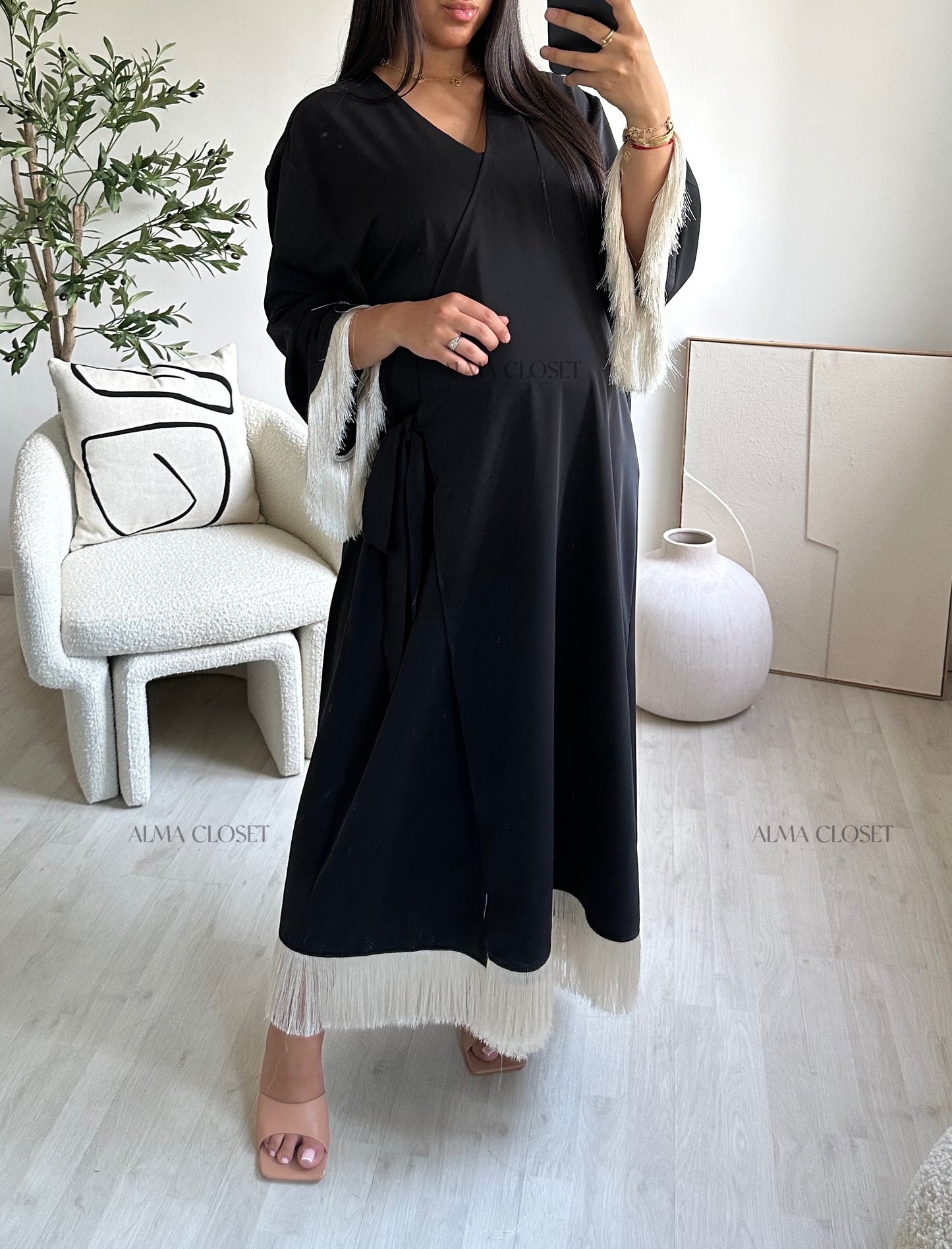 Robe kimono KUWAIT à franges | Noir