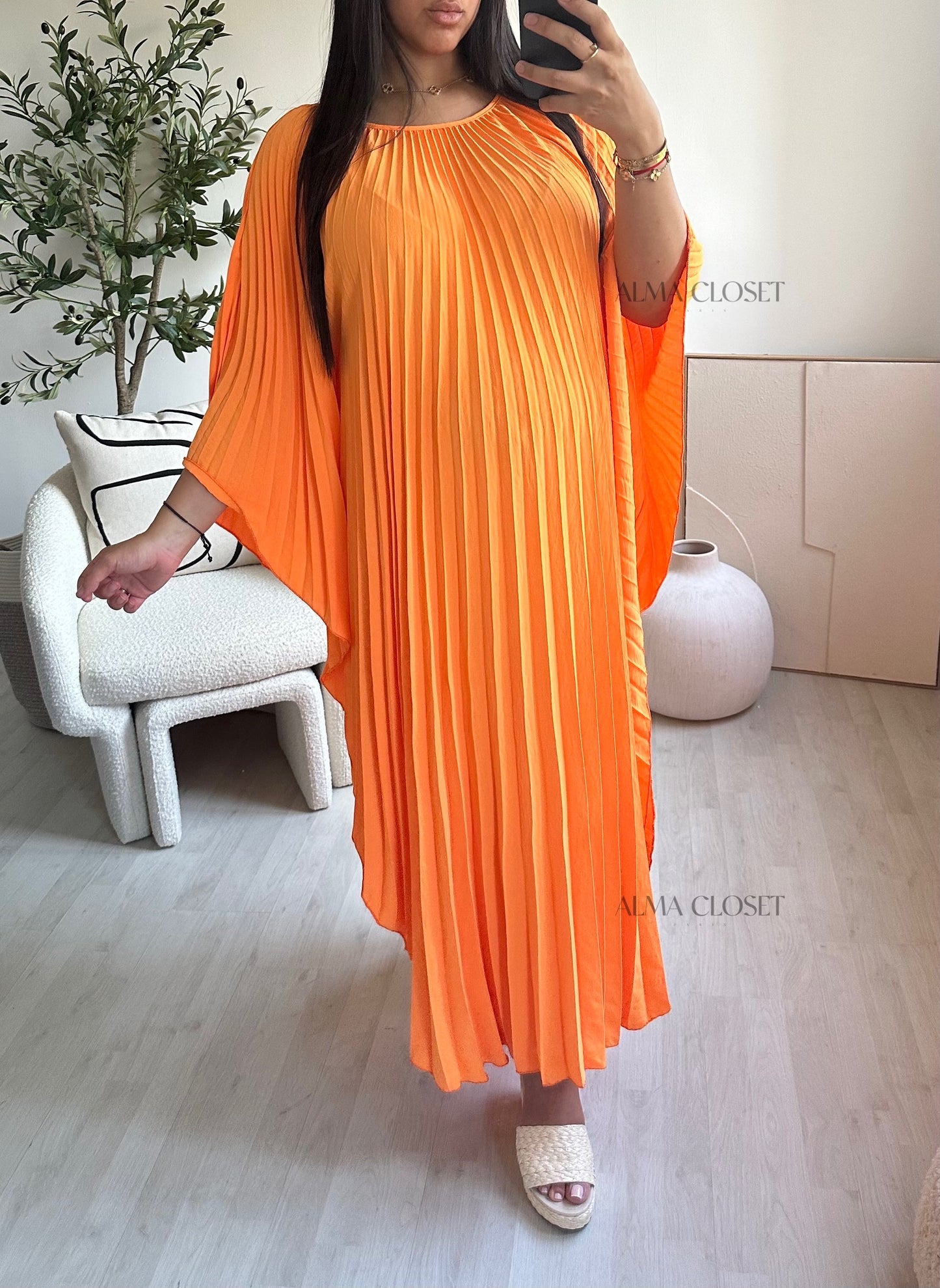 Robe oversize plissée | Orange