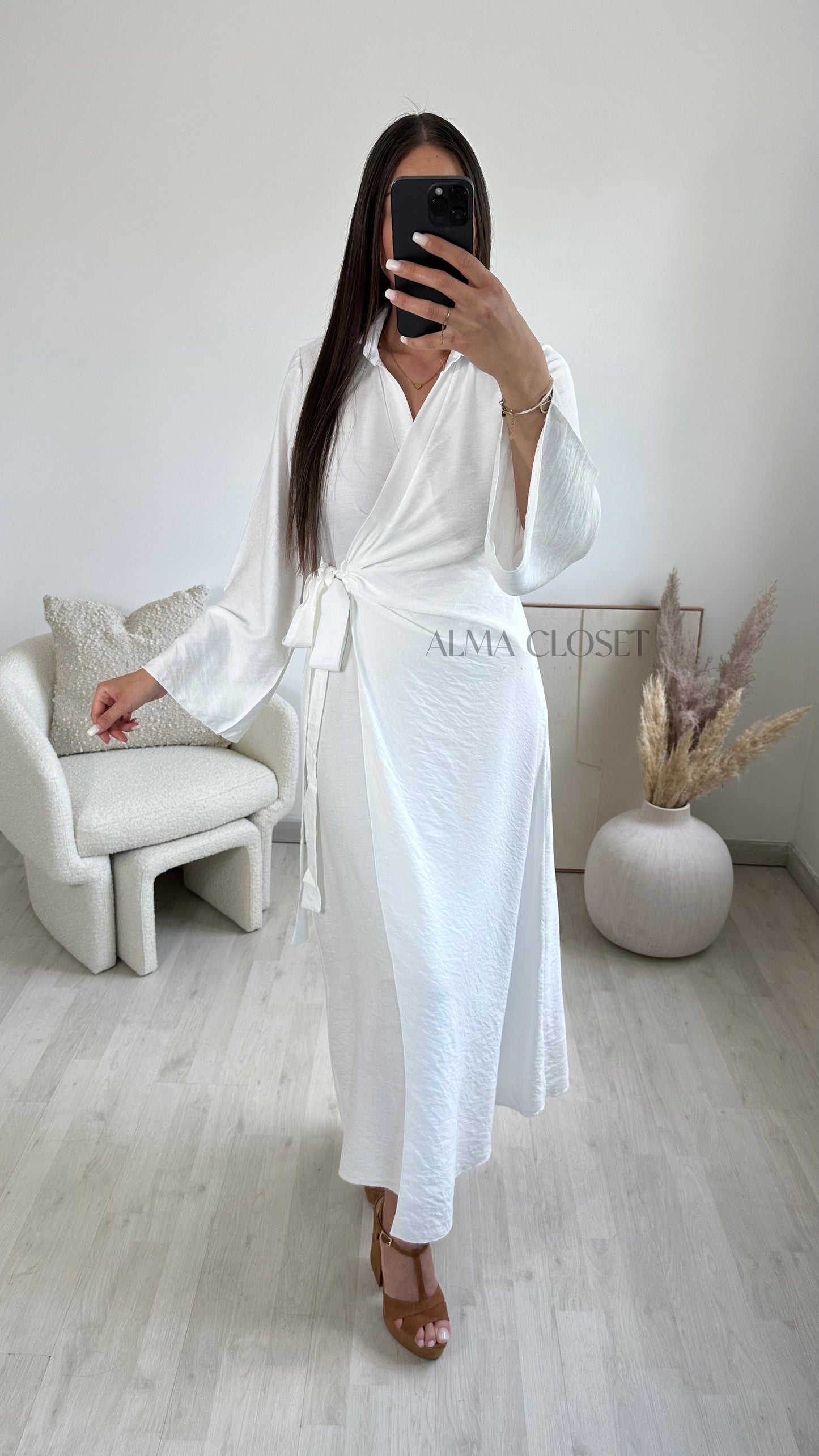 Robe cache-coeur en lin | Blanc