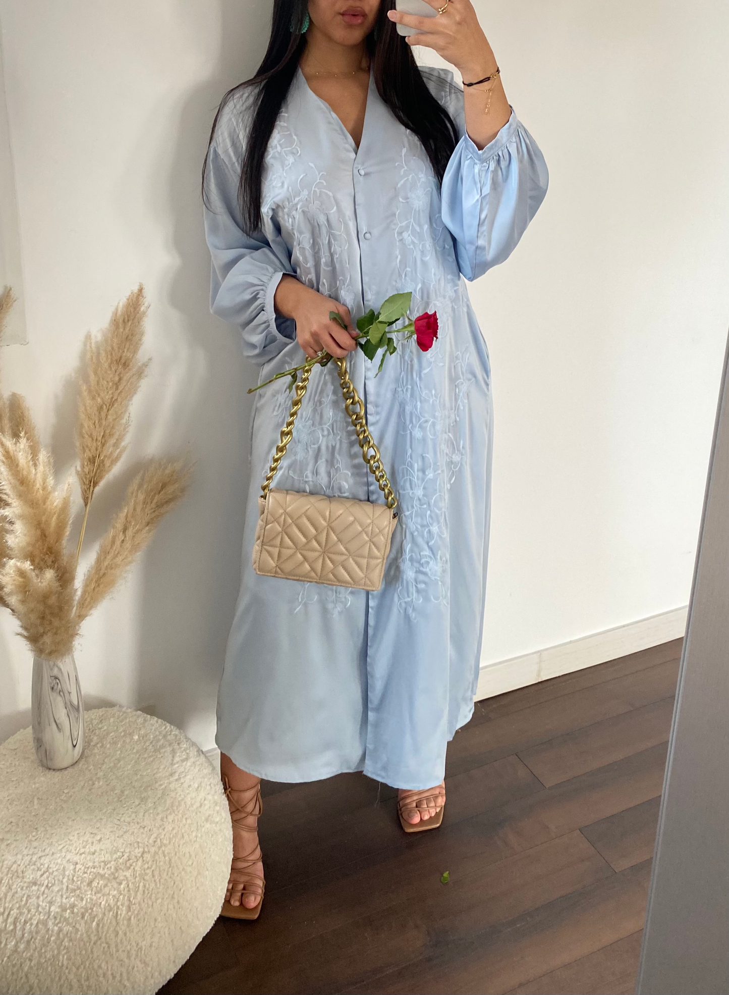 Embroidered Tunic Dress - Ice Blue