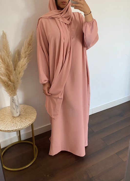 Abaya with integrated veil - Coral