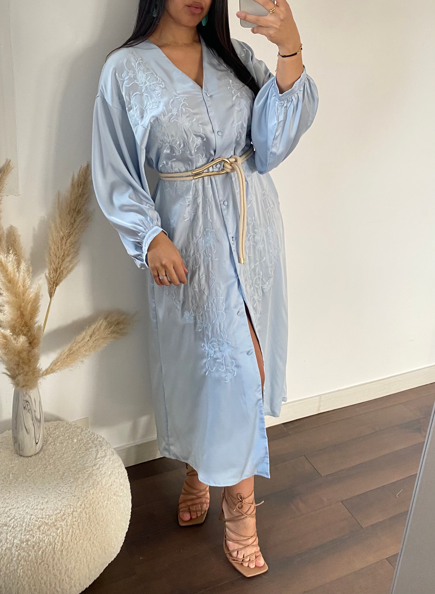 Embroidered Tunic Dress - Ice Blue