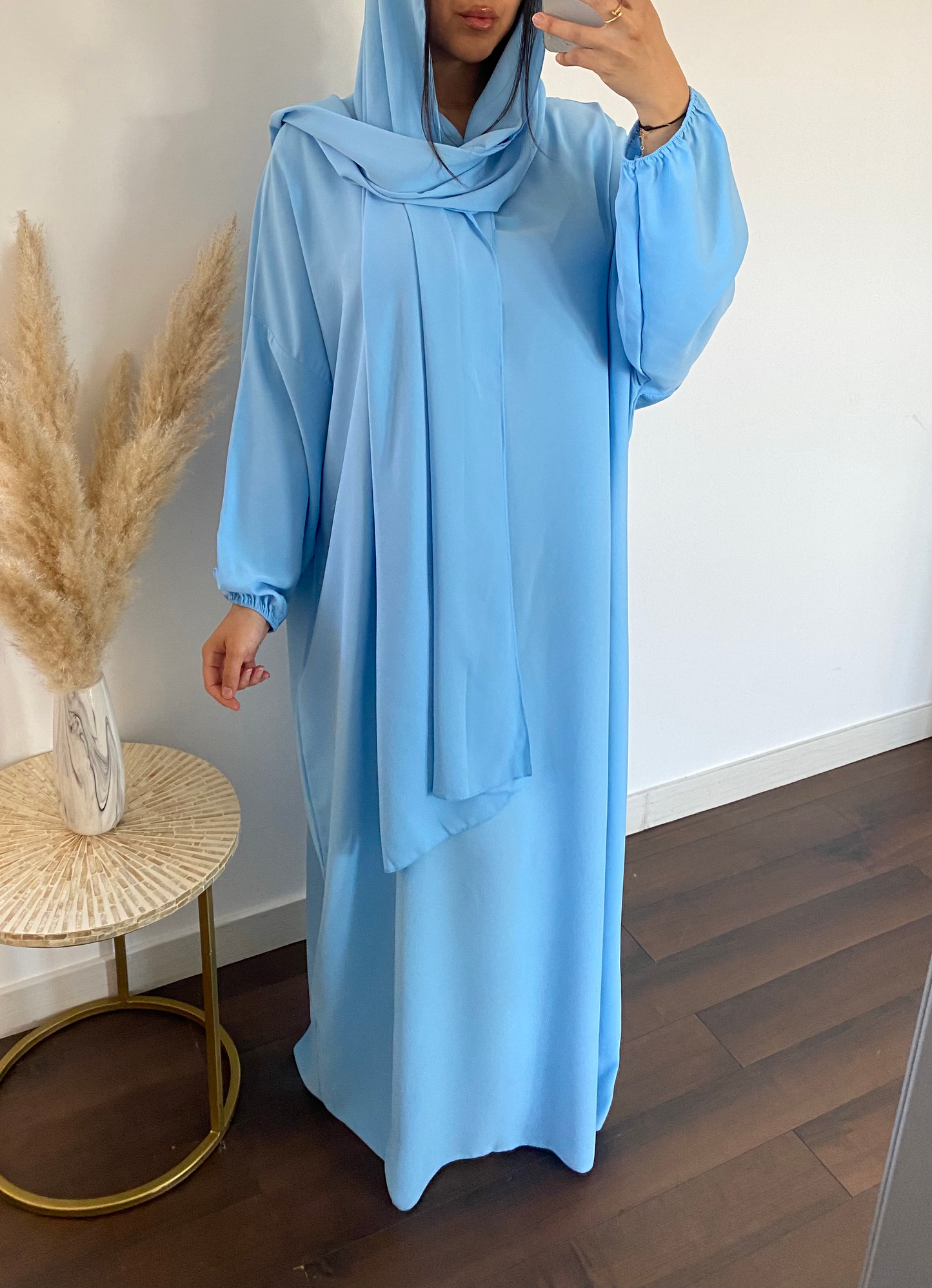 Abaya mit integriertem Schleier - Himmelblau
