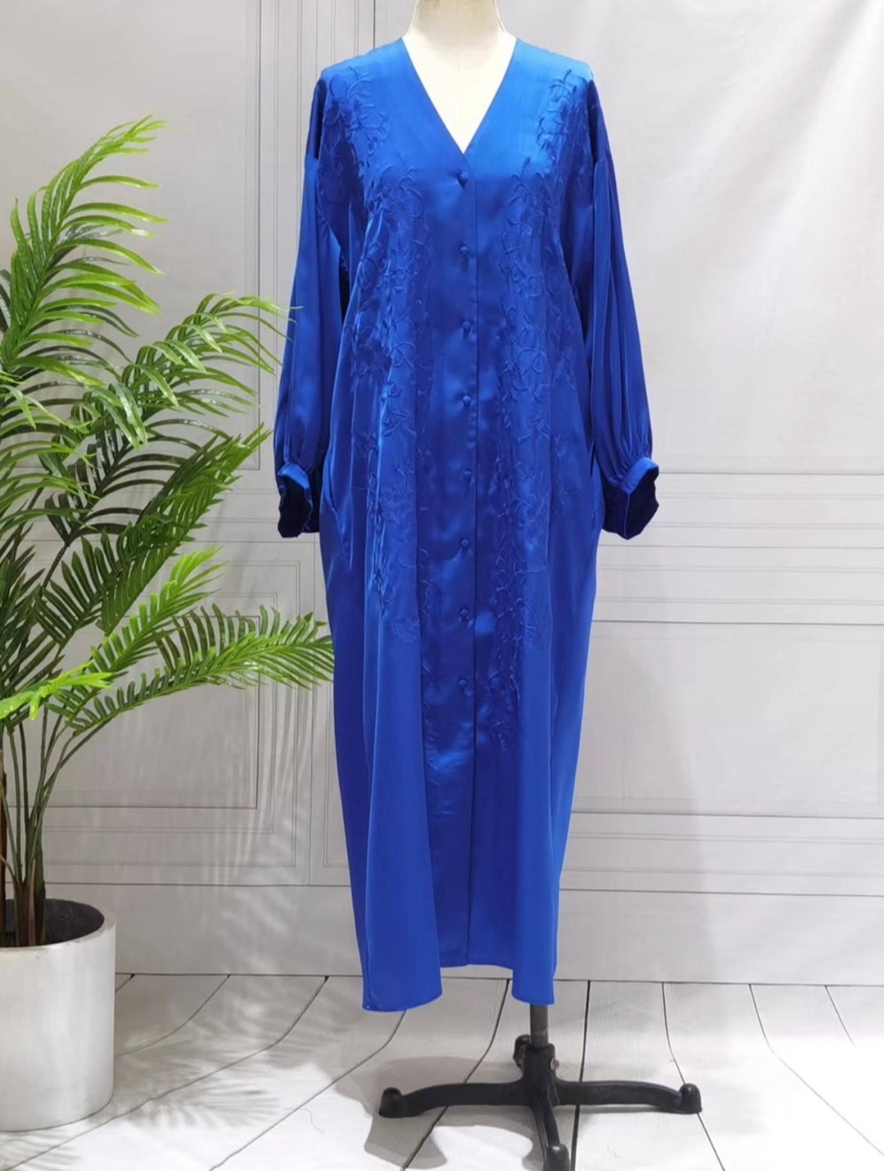 Patterned Kimono Dress - Royal Blue