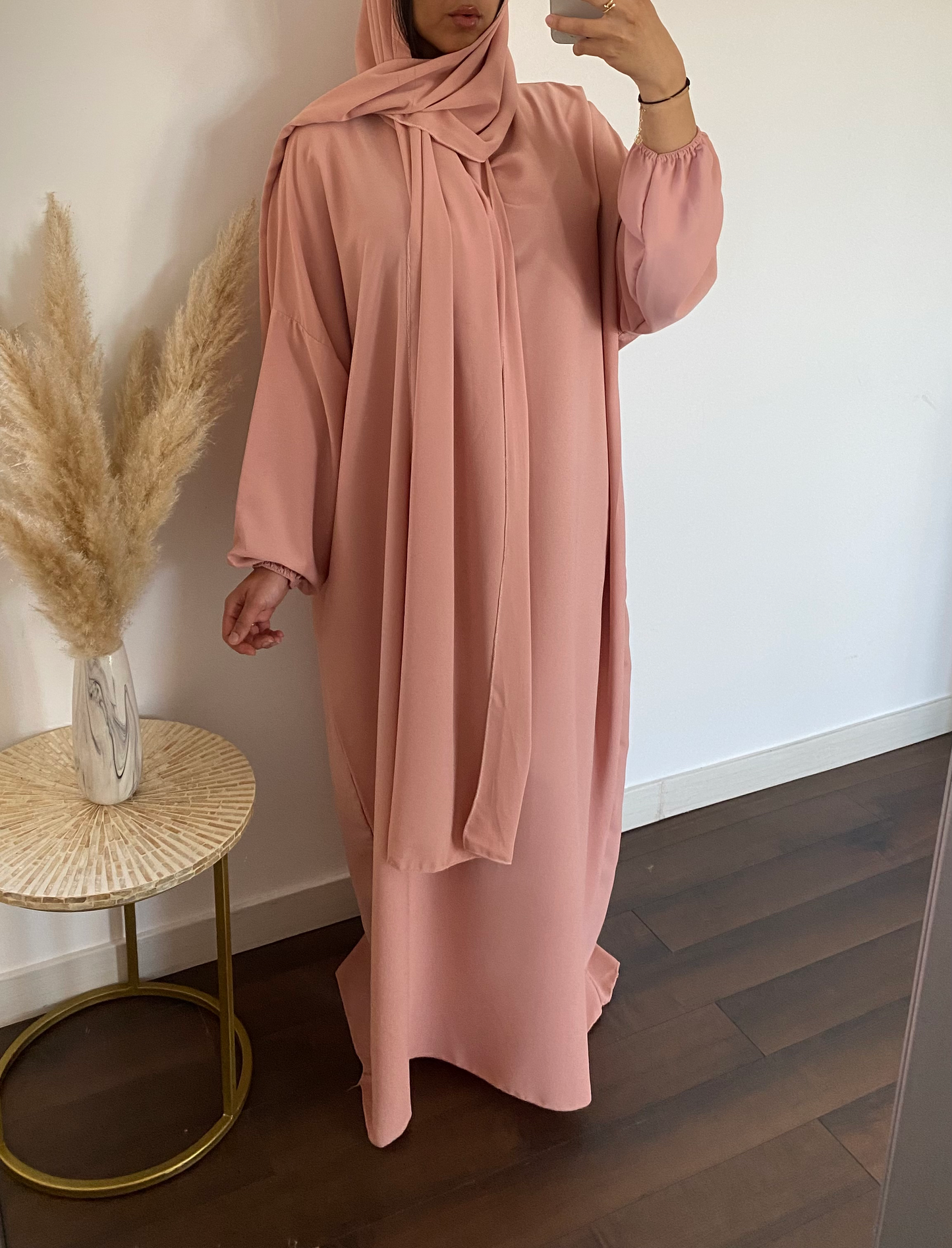 Abaya avec voile intégré - Corail