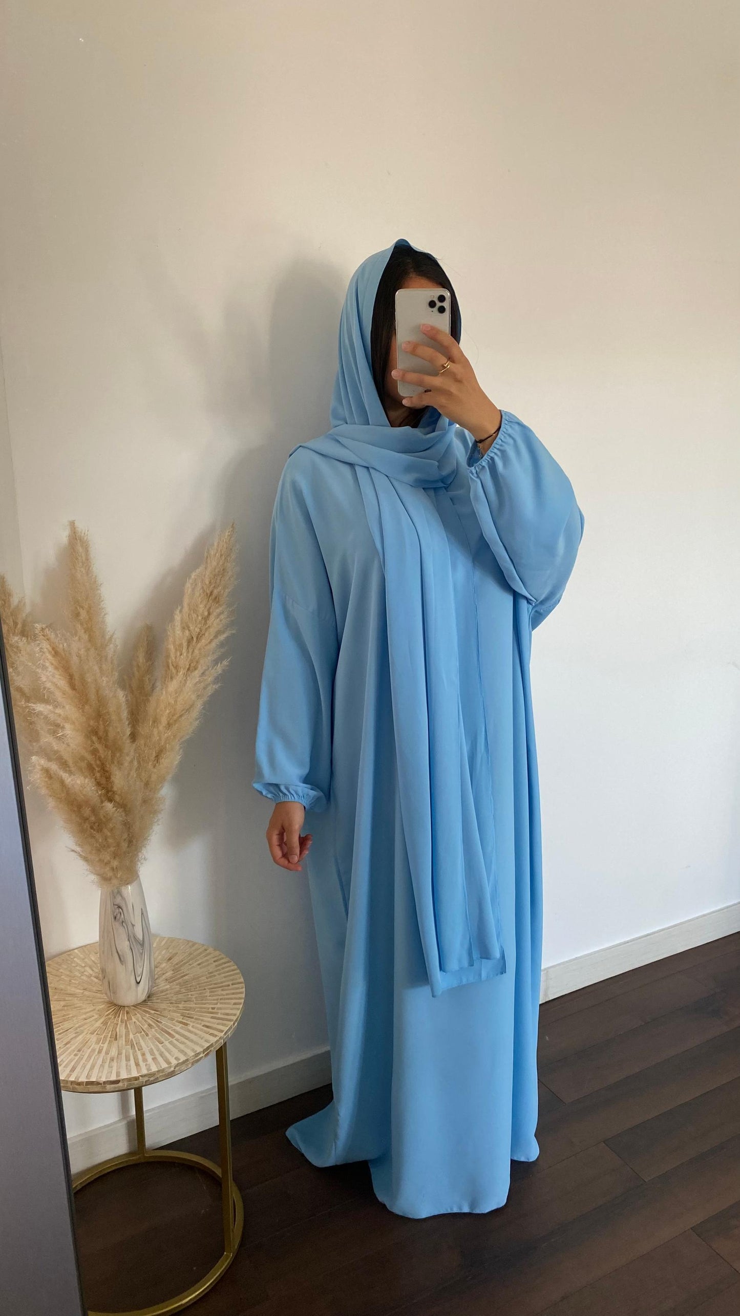 Abaya with integrated veil - Sky blue