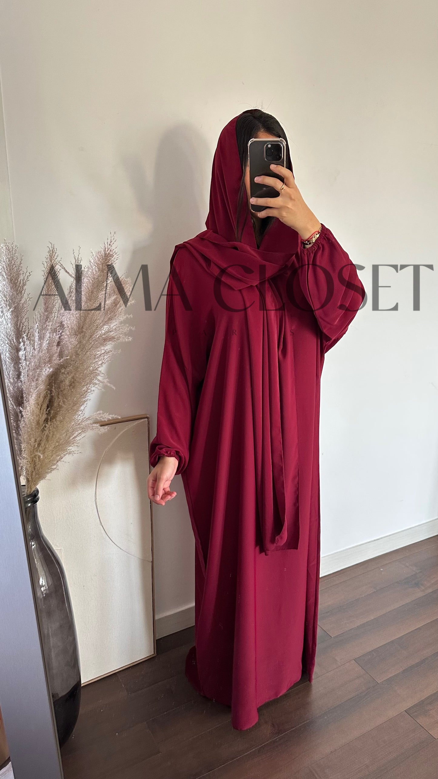 Abaya mit integriertem Schleier - Nude